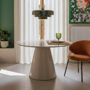 Mesa Comedor Alto Brillo Taupe MDF 120x120x75 cm con Montaje