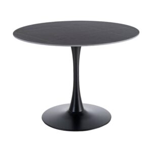 Mesa Comedor Negra de Piedra Sinterizada 100x100x75 cm con Base de Metal