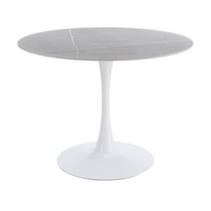 Mesa Comedor Gris de Piedra Sinterizada 100x100x75 cm con Base de Metal