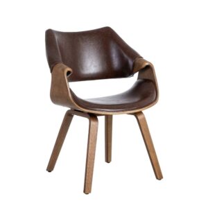 Silla Marrón de Madera y Simil Piel 61x56x82 cm con Relleno de Foam