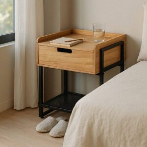 Mesita Industrial de Hierro Natural-Negro 45x41x56,5 cm con Montaje