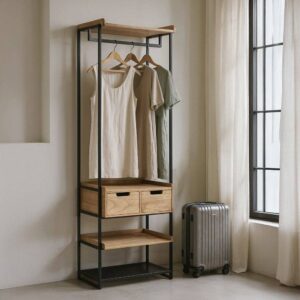 Vestidor Industrial Natural-Negro DM-Metal 60x48x192,5 cm con Cajones