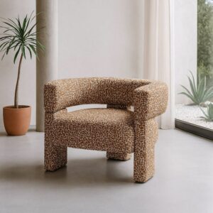 Sillón caqui tapizado en tela para salón – 81 x 72 x 69 cm