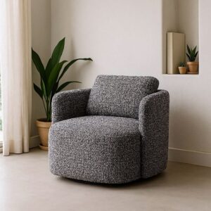 Sillón giratorio negro tapizado en tela para salón – 87 x 85 x 66 cm