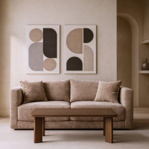 Sofá 3 plazas taupe tapizado en tela con estructura de madera – 210 x 96 x 86 cm