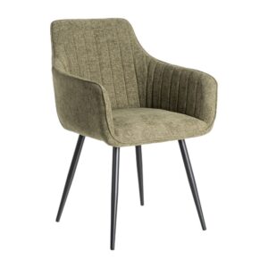 Silla verde tapizada en tela con patas metálicas para comedor – 55 x 58,5 x 84 cm