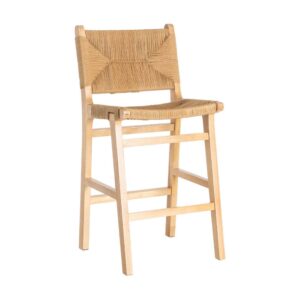 Taburete Natural de Madera de Caucho con Cuerda de Papel - 45x46x94 cm, Sin Montaje