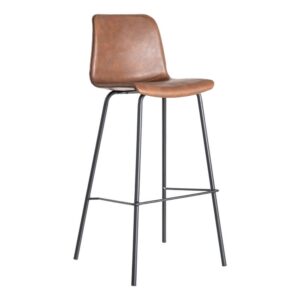 Taburete Marrón de Metal y Simil Piel, 47x47x103 cm, Altura Asiento 76 cm