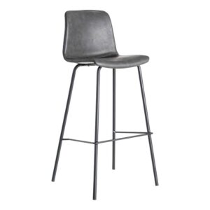 Taburete Negro de Metal y Simil Piel, 47x47x103 cm, Altura Asiento 76 cm