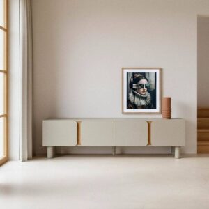 Mueble TV Malta Taupe DM 180x40x50 cm con patas de roble