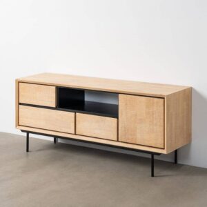 Mueble TV Sintra Natural y Negro, Madera y Metal, 148x40x62 cm