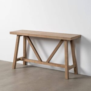Consola Natural de Madera de Caucho 140x40x75,5 cm para Montar