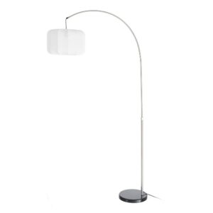 Lámpara de Suelo Regulable Plata-Negro con Base de Mármol y Tulipa de Algodón