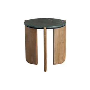 Mesa Auxiliar Natural-Verde de Madera y Mármol 46x46x50 cm