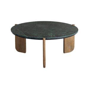 Mesa de Centro Natural Verde de Madera de Mango y Mármol 80x80x35 cm