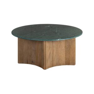 Mesa de Centro Natural Verde de Madera de Mango y Mármol 97x97x41 cm