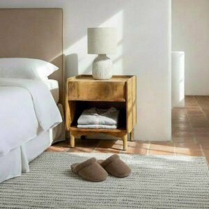 Mesita Natural de Madera de Mango con Cajón y Patas Montables 45x35x50 cm