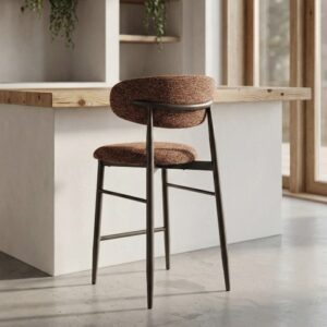 Taburete color teja tapizado en tela con estructura metálica estilo contract – 53 x 52 x 95 cm