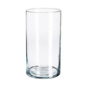 Jarrón Cilíndrico de Cristal con Borde Cortado - 16x16x30 cm