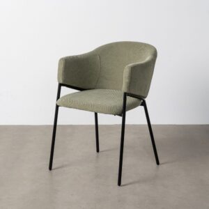 Silla verde tapizada en tela con estructura metálica – 54 x 60 x 78 cm