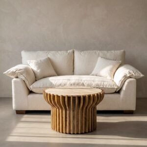 Sofá 2 plazas crema de tela para salón moderno – 178 x 101 x 71 cm