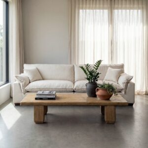 Sofá 4 plazas crema de tela para salón amplio – 282 x 101 x 71 cm