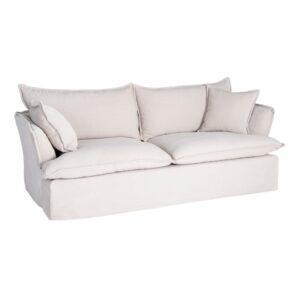 Sofá 3 plazas color crema de tela para salón moderno – 221 x 103 x 72 cm