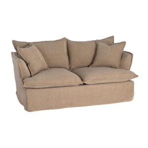 Sofá 2 plazas beige oscuro de tela para salón moderno – 181 x 103 x 72 cm