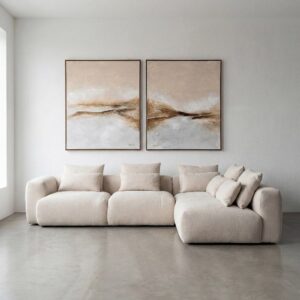 Sofá chaise longue derecha crema de tela para salón – 307 x 202 x 81 cm