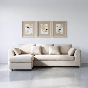 Sofá chaise longue crema de tela para salón (izquierda/derecha) – 260 x 164 x 76 cm