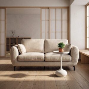 Sofá 2 plazas crema de tela con estructura metálica – 189 x 92 x 88 cm