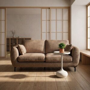 Sofá 2 plazas marrón claro de tela con estructura metálica – 189 x 92 x 88 cm