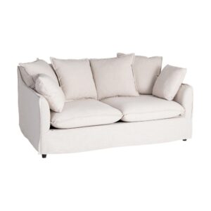 Sofá 2 plazas beige de tela para salón moderno – 158 x 102 x 77 cm