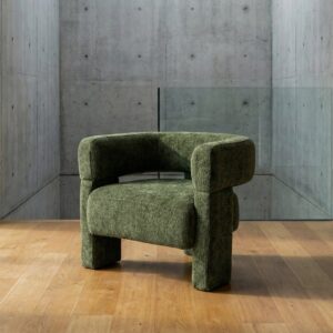 Sillón verde tapizado en tela para salón – 81 x 72 x 69 cm