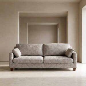 Sofá 3 plazas gris oscuro tapizado en tela con estructura de madera – 221 x 90 x 87 cm