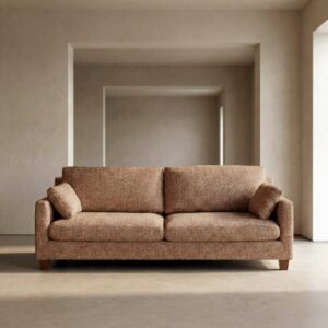 Sofá 3 plazas ocre tapizado en tela con estructura de madera – 221 x 90 x 87 cm