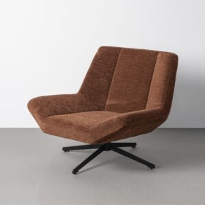 Sillón giratorio marrón oscuro tapizado para salón – 89 x 86 x 77 cm