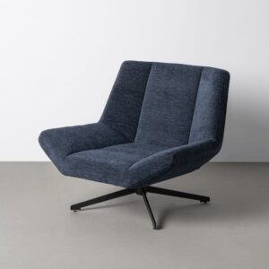 Sillón giratorio azul tapizado en tela con estructura metálica – 89 x 86 x 77 cm