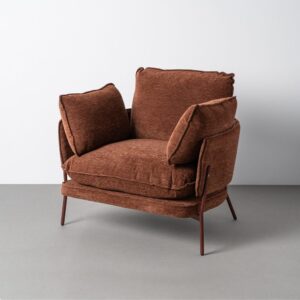 Sillón marrón oscuro tapizado en tela con estructura metálica – 95 x 80 x 79 cm