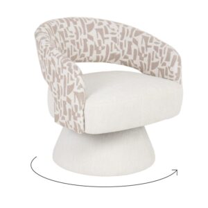 Sillón giratorio crema y beige tapizado en tela – 71 x 68 x 72 cm