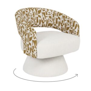 Sillón giratorio crema y ocre tapizado en tela – 71 x 68 x 72 cm
