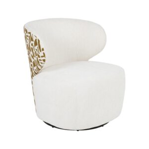 Sillón tapizado bicolor crema y ocre con estructura de madera – 73 x 68 x 74 cm