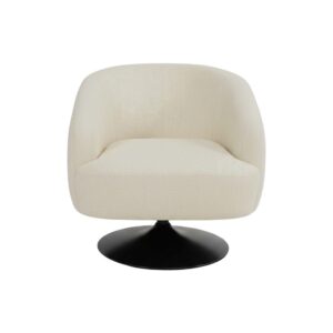 Sillón giratorio crema tapizado en tela con estructura metálica – 76 x 80 x 73 cm