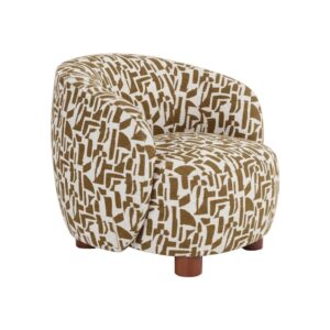 Sillón estampado crema y ocre tapizado en tela con patas metálicas – 80 x 82 x 62 cm