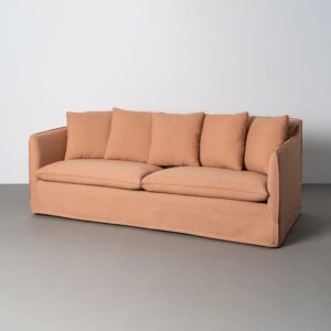Sofá color salmón de tela para salón moderno – 215 x 92 x 78 cm