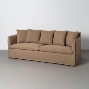 Sofá marrón de tela para salón moderno – 215 x 92 x 78 cm