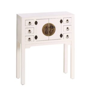 Consola Blanca de DM Minimalista de 63 cm con 2 Puertas y 6 Cajones - Estilo Elegante y Funcional para Entradas, Salones y Dormitorios