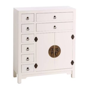 Mueble Auxiliar Blanco Pequeño de 90 cm con 2 Puertas y 8 Cajones - Ideal para Almacenamiento en Casa