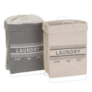 Cesto de Metal y Tejido Desenfundable 38x25x60 cm - 60% Poliéster, 40% Algodón, Blanco