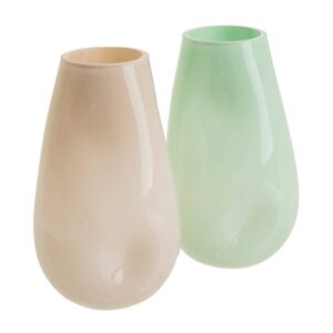 Jarrón de Vidrio Verde-Beige 16x16x24 cm, Diámetro 7 cm